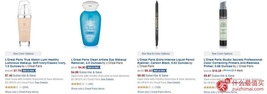 Amazon8月优惠 亚马逊现有L'Oreal Paris 巴黎欧莱雅化妆品 满$15减$5